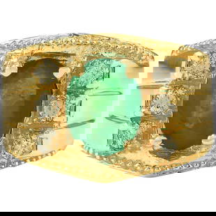 Men's Natural Emerald Diamond Ring In 14K Yellow Gold: Men's Natural Emerald Diamond Ring In 14K Yellow Gold Stamped: 14K Yellow Gold Total Ring Weight: 12.4 Grams Total Natural Emerald Weight is 2.27 Carat (Measures: 9.00x7.00 mm) Color: Green Total Natu