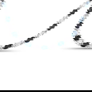 47.75 CT Genuine Blue Topaz and Black Sapphire 14K White Gold Necklace: 47.75 CT Genuine Blue Topaz and Black Sapphire 14K White Gold Necklace Stone Details: Blue Topaz Item Type: Necklace Subcategory: Blue Topaz Gross Wt: 36.05 Gemstone Wt: 47.75 ctw 