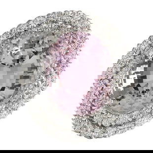 Kunzite Diamond Ring 14K White Gold: Kunzite Diamond Ring 14K White Gold Ring Size: 7 US, Resizable Metal: 14k Gold, White Gold Stone: Diamond, Kunzite Stone Cut: Oval Cut Place of Origin: United States Period: 2010- Date of