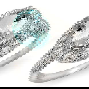 4.50 ctw Aquamarine & Diamond Ring 14k White Gold: 4.50 ctw Aquamarine & Diamond Ring 14k White Gold Item: Aquamarine RingTotal Gem weight: 4.5 carats Metal: Solid 14k White Gold Gold Product Weight: Approx. 8 grams Jewelry Note: Ring Size is