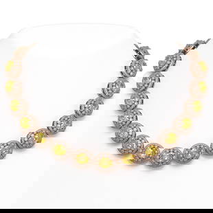89.35 ctw Canary Citrine & Diamond Victorian Necklace 14K Rose Gold: 89.35 ctw Canary Citrine & Diamond Victorian Necklace 14K Rose Gold Item: Citrine Canary NecklaceTotal Gem weight: 89.35 carats Metal: Solid 14K Rose Gold Gold Product Weight: Approx. 114.9 grams <