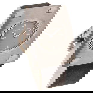 Pierre Cardin 1971 by Jaeger Lecoultre: Pierre Cardin 1971 by Jaeger Lecoultre Pc-123 Retro Wrist Watch in Stainless Creator: Pierre Cardin By Jaeger LeCoultre Case Material: Silver Weight: 46.65 g Strap Material: Leather Case Shape: Rectan
