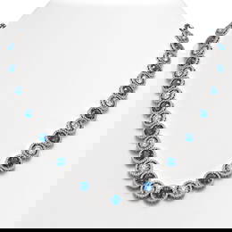 35.60 ctw Blue & Diamond Micro Pave Necklace 18K White Gold