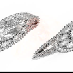 3.95 ctw Certified Morganite & Diamond Victorian Ring 14K White Gold: 3.95 ctw Certified Morganite & Diamond Victorian Ring 14K White Gold Item: Morganite RingTotal Gem weight: 3.95 carats Metal: Solid 14K White Gold Gold Product Weight: Approx. 6.7 grams Jewelry
