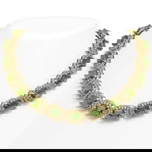 130.05 ctw Tourmaline & Diamond Victorian Necklace 14K Yellow Gold: 130.05 ctw Tourmaline & Diamond Victorian Necklace 14K Yellow Gold Item: Tourmaline NecklaceTotal Gem weight: 130.05 carats Metal: Solid 14K Yellow Gold Gold Product Weight: Approx. 131.7 grams