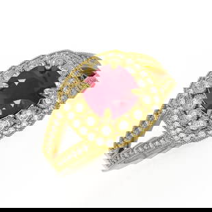 2.69 ctw Certified Ruby & Diamond Victorian Ring 14K Yellow Gold: 2.69 ctw Certified Ruby & Diamond Victorian Ring 14K Yellow Gold Item: Ruby RingTotal Gem weight: 2.69 carats Metal: Solid 14K Yellow Gold Gold Product Weight: Approx. 6 grams Jewelry Note: