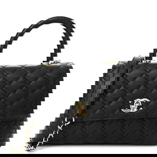 Chanel Caviar Quilted Mini Coco Handle: Chanel Caviar Quilted Mini Coco Handle Flap Black Brand: CHANEL Condition: Excellent Condition Details: Exterior: Structure wear, Hardware: Scratch(es), Interior: Surface wear, imprints, ,