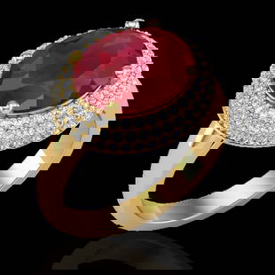 4.50 ctw Ruby & Micro Pave VS/SI Diamond Certified Ring 18k Yellow Gold: 4.50 ctw Ruby & Micro Pave VS/SI Diamond Certified Ring 18k Yellow Gold Item: Ruby RingTotal Gem weight: 4.5 carats Metal: Solid 18k Yellow Gold Gold Product Weight: Approx. 4.8 grams Jewelry