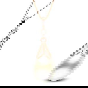 White South Sea Drop-Shape Pearl and Diamond Lily Pendant: White South Sea Drop-Shape Pearl and Diamond Lily Pendant Chain NOT included 10.0-11.0mm / 14K Yellow Gold Guidelines for Bidding We recommend for all bidders to review the LiveAuctioneers