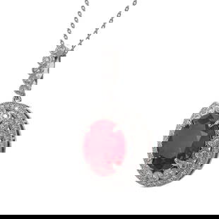 13.75 ctw Certified Ruby & Diamond Victorian Necklace 14K White Gold: 13.75 ctw Certified Ruby & Diamond Victorian Necklace 14K White Gold Item: Ruby NecklaceTotal Gem weight: 13.75 carats Metal: Solid 14K White Gold Gold Product Weight: Approx. 12.3 grams Jewelry