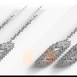 12.1 ctw Morganite & Diamond Victorian Earrings 14K White Gold: 12.1 ctw Morganite & Diamond Victorian Earrings 14K White Gold Item: Morganite EarringTotal Gem weight: 12.1 carats Metal: Solid 14K White Gold Gold Product Weight: Approx. 14 grams Jewelry Note