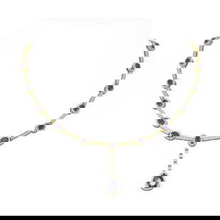 16.36 ctw Sapphire & Diamond Necklace 18K Yellow Gold: 16.36 ctw Sapphire & Diamond Necklace 18K Yellow Gold Item: Sapphire NecklaceTotal Gem weight: 16.36 carats Metal: Solid 18K Yellow Gold Gold Product Weight: Approx. 35.7 grams Jewelry Note: