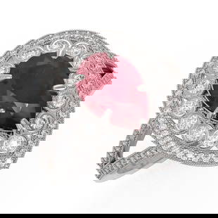 5.12 ctw Certified Ruby & Diamond Victorian Ring 14K White Gold: 5.12 ctw Certified Ruby & Diamond Victorian Ring 14K White Gold Item: Ruby RingTotal Gem weight: 5.12 carats Metal: Solid 14K White Gold Gold Product Weight: Approx. 7.4 grams Jewelry Note: