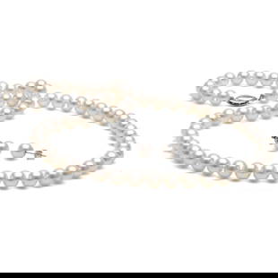 White Akoya Pearl 2-Piece Necklace and Earring Set, 6.5-7.0mm: White Akoya Pearl 2-Piece Necklace and Earring Set, 6.5-7.0mm AAA / 22" / 14K White Gold Guidelines for Bidding We recommend for all bidders to review the LiveAuctioneers bidding FAQ to learn