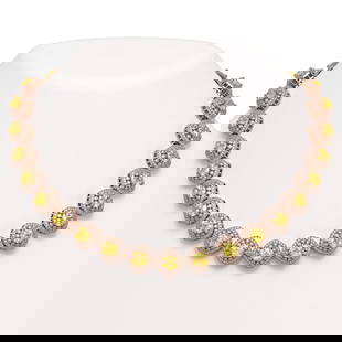 62.37 ctw Canary Citrine & Diamond Victorian Necklace 14K Rose Gold: 62.37 ctw Canary Citrine & Diamond Victorian Necklace 14K Rose Gold Item: Citrine Canary NecklaceTotal Gem weight: 62.37 carats Metal: Solid 14K Rose Gold Gold Product Weight: Approx. 100.4 grams <