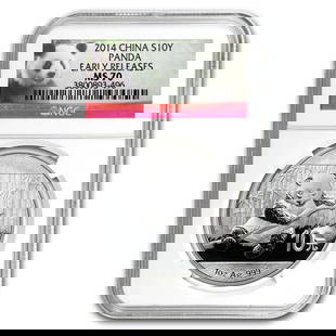 2014 China 1 oz Silver Panda: 2014 China 1 oz Silver Panda MS-70 NGC (Early Releases) SKU no: RBJ80254 Year: 2014 Grade Service: NGC Denomination: 10 Yuan Metal Content: 1 troy oz Purity: .999 Thickness: 2.98