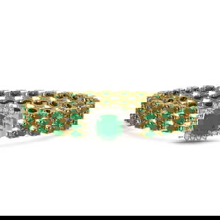 31.91 ctw Emerald & Diamond Bracelet 14K Yellow Gold: 31.91 ctw Emerald & Diamond Bracelet 14K Yellow Gold Item: Emerald BraceletTotal Gem weight: 31.91 carats Metal: Solid 14K Yellow Gold Gold Product Weight: Approx. 30.3 grams Jewelry Note: