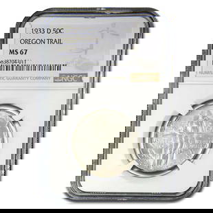 1933-D Oregon Trail Commemorative Half Dollar: 1933-D Oregon Trail Commemorative Half Dollar MS-67 NGC SKU no: RBJ192064 Year: 1933 Grade Service: NGC Denomination: 1 Dollar Metal Content: 0.3617 troy oz Purity: .900 