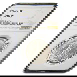 1944-S Walking Liberty Half Dollar MS-65: 1944-S Walking Liberty Half Dollar MS-65 NGC SKU no: RBJ117660 Year: 1944 Grade Service: NGC Denomination: $0.50 Metal Content: 0.3617 troy oz Purity: .900 Thickness: 2.15 mm 