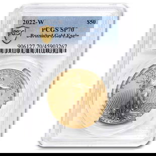 2022-W 1 oz Burnished Gold Eagle: 2022-W 1 oz Burnished Gold Eagle MS-70 PCGS SKU no: RBJ303853 Year: 2022 Grade: SP - 70 Grade Service: PCGS Denomination: 50 Dollars Mint Mark: W - West Point Metal Content: 1