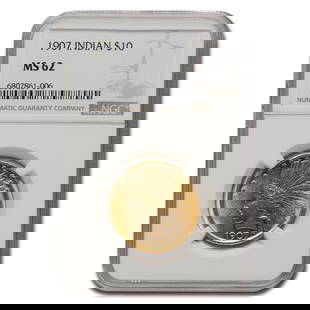 1907 $10 Indian Gold Eagle MS-62: 1907 $10 Indian Gold Eagle MS-62 NGC SKU no: RBJ40994 Year: 1907 Grade Service: NGC Denomination: $10 Metal Content: 0.4838 troy oz Purity: .900 Thickness: 2.03 mm Diameter: 27 m