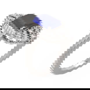 6.52 ctw Sapphire & Diamond Ring 18K White Gold: 6.52 ctw Sapphire & Diamond Ring 18K White Gold Item: Sapphire RingTotal Gem weight: 6.52 carats Metal: Solid 18K White Gold Gold Product Weight: Approx. 10.1 grams Jewelry Note: Ring Size is