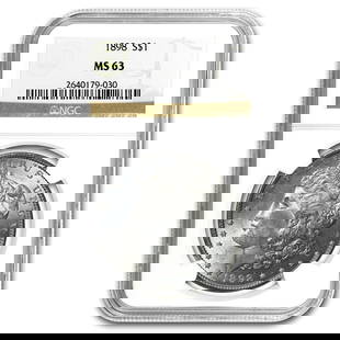 1898 Morgan Dollar MS-63 NGC: 1898 Morgan Dollar MS-63 NGC SKU no: RBJ4638 Year: 1898 Grade Service: NGC Denomination: 1 Dollar Metal Content: 0.7734 troy oz Purity: .900 Thickness: 3.1 mm Diameter: 38.1 mm<b