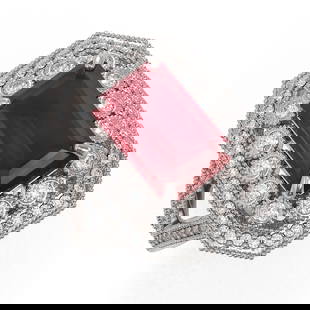 7.11 ctw Certified Ruby & Diamond Victorian Ring 14K White Gold: 7.11 ctw Certified Ruby & Diamond Victorian Ring 14K White Gold Item: Ruby RingTotal Gem weight: 7.11 carats Metal: Solid 14K White Gold Gold Product Weight: Approx. 8.7 grams Jewelry Note: