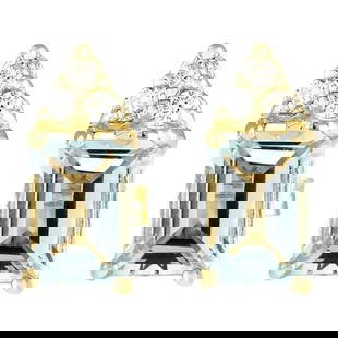 Aquamarine Diamond Earrings In 14K Yellow Gold: Aquamarine Diamond Earrings In 14K Yellow Gold Stamped: 14K Yellow Gold Total Earrings Weight: 1.2 Grams Total Natural Aquamarine Weight is 2.50 Carat (Measures: 7.00x5.00 mm) Color: Blue Total Natura