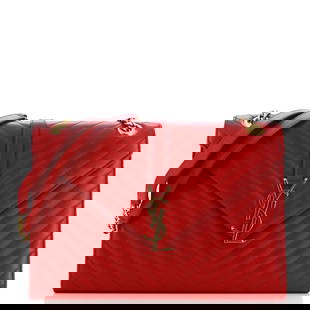 Saint Laurent Classic Monogram Envelope Satchel: Saint Laurent Classic Monogram Envelope Satchel Matelasse Chevron Leather Large Exterior Color: Red Interior Color: Black Exterior Material: Leather Interior Material: Fabric, Leather 
