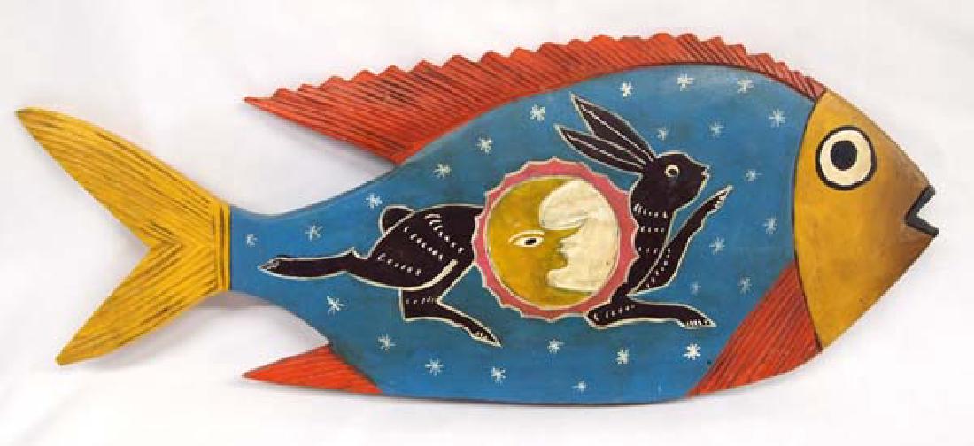 Oaxaca Mexico Carved & Hand Painted Wood Fish (1 of 2)