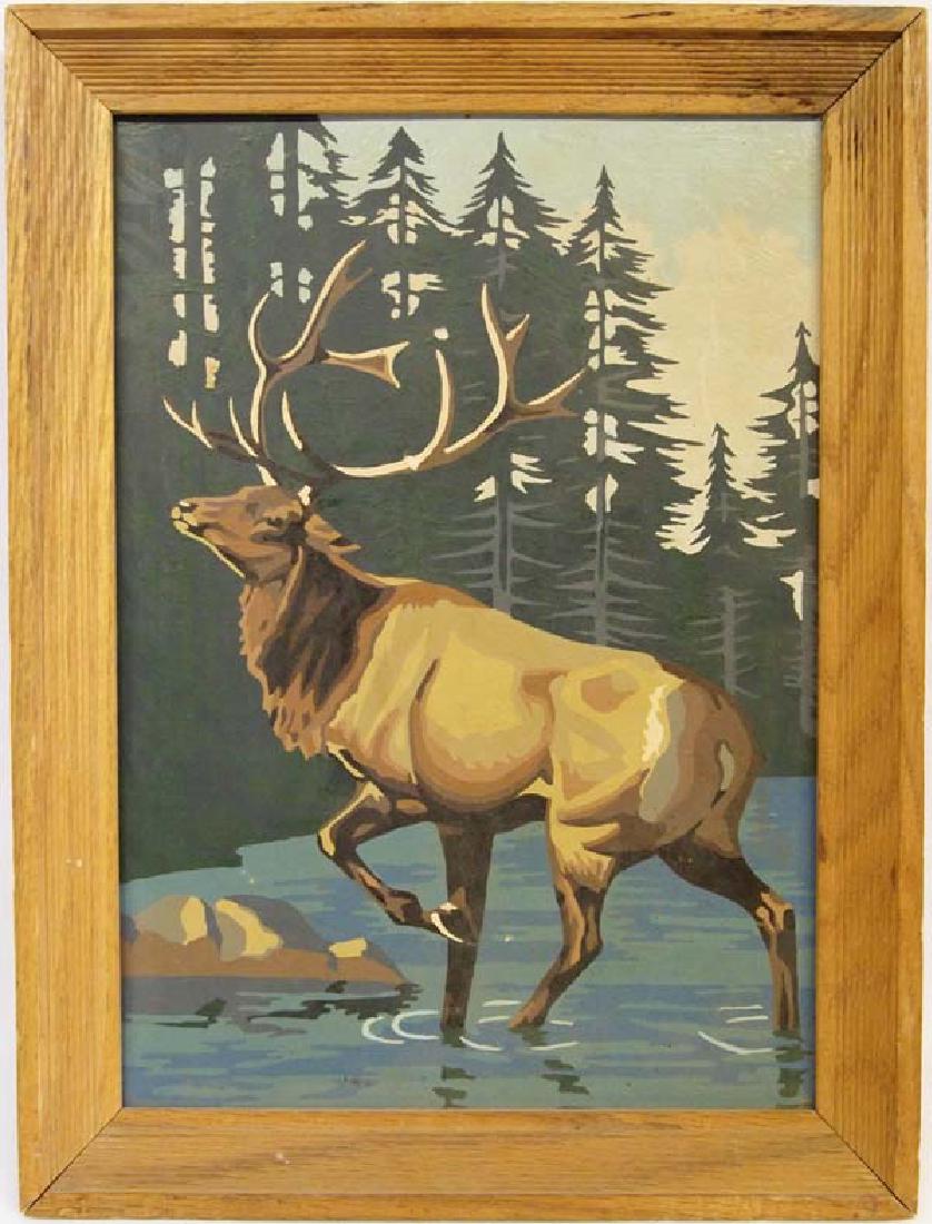 Vintage Framed Paint by Number Elk Painting (1 of 2)
