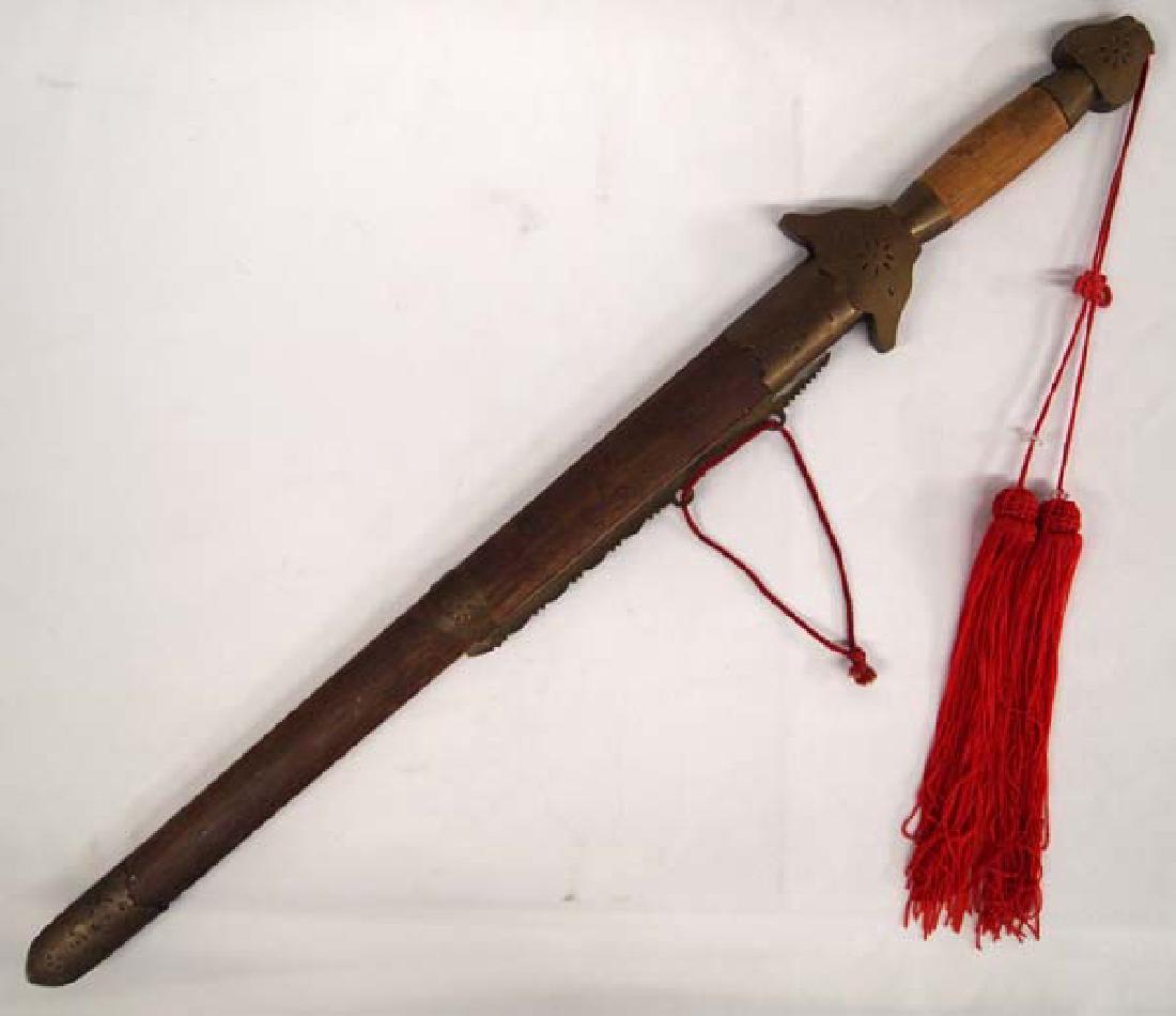 Asian Sword in Wood and Brass Scabbard (1 of 3)