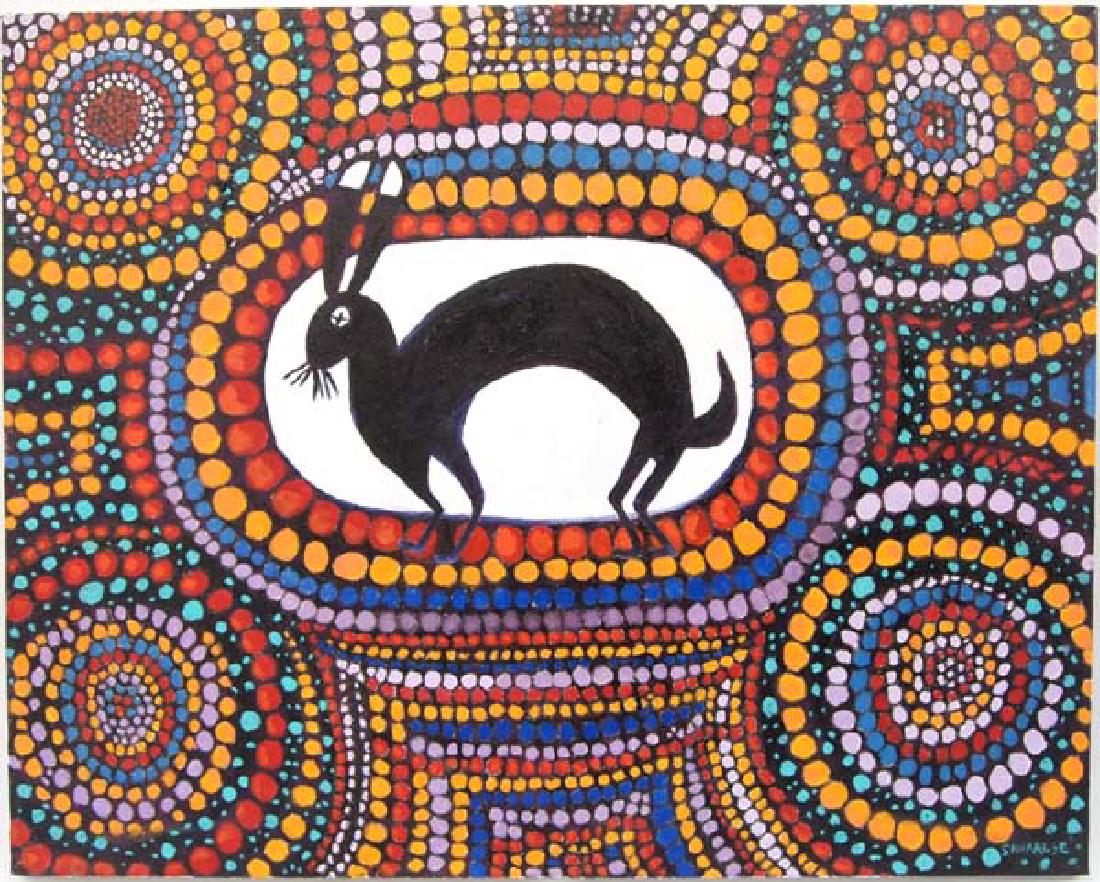 Original Oil Painting by Judy Savarese: Original Oil Painting ''Aboriginal Rabbit'' by Judy Savarese, signed by artist and measures 16'' x 20''