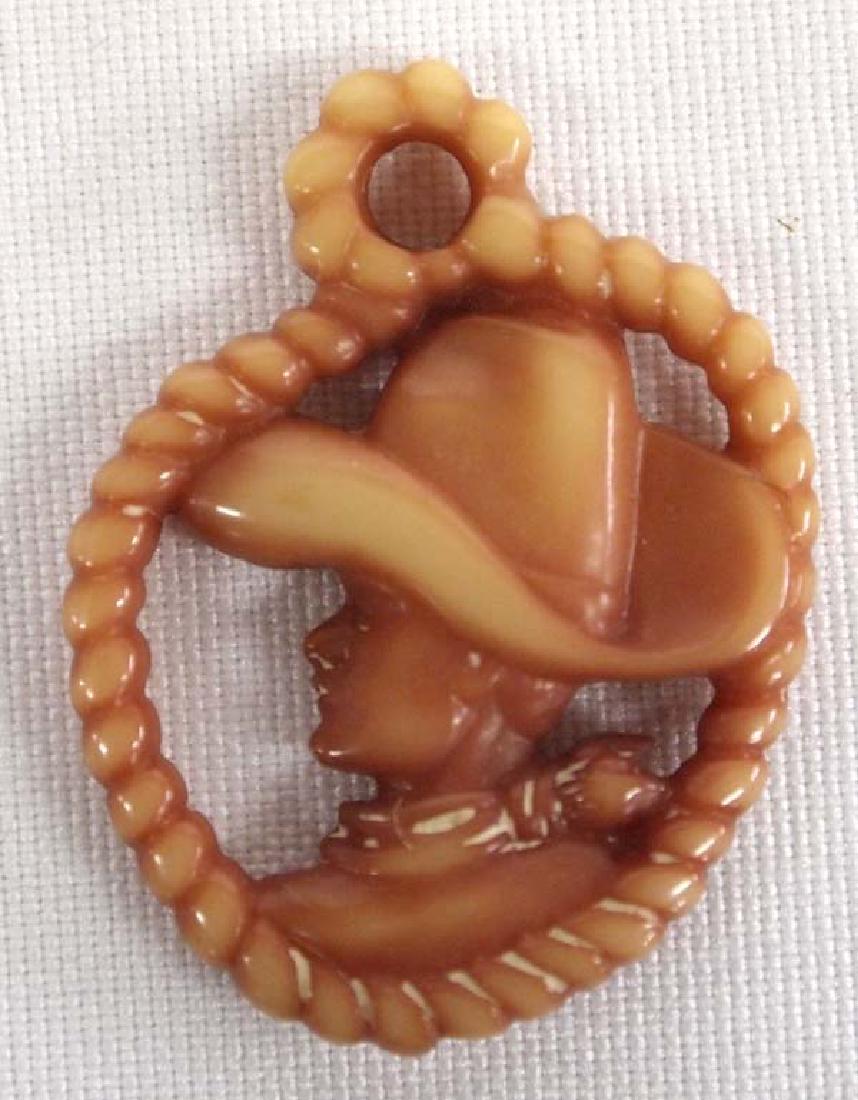 Vintage Bakelite Cowboy in Ten Gallon Hat Charm: Vintage Bakelite Cowboy in Ten Gallon Hat Charm, measures 1.5''L x 1''W