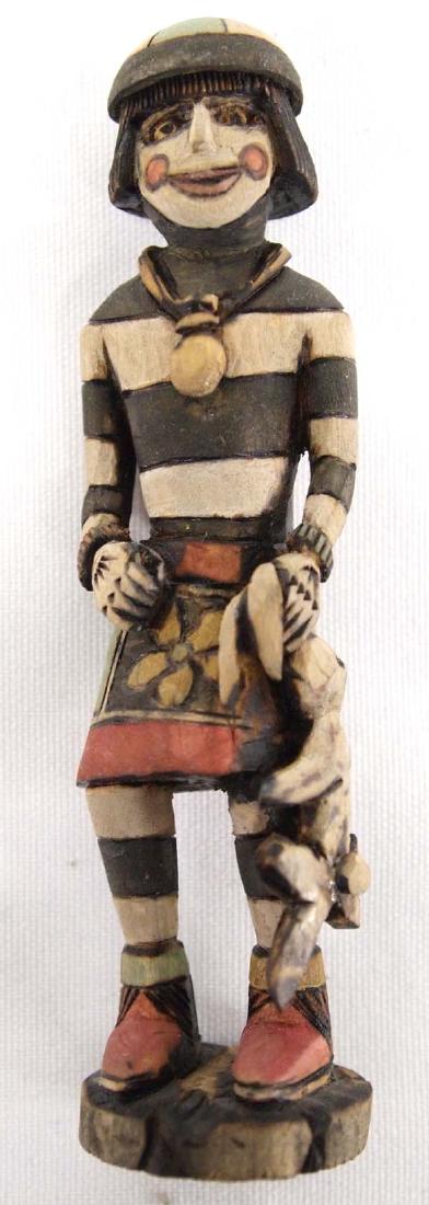 Hopi Carved Wood Koshare Clown Kachina by Dewayne: Phenomenal Native American Hopi Carved Wood Koshare Clown Kachina by Dewayne, measures 4.5''H x 1''W, signed by artst, holding rabbit by ears in left hand, impeccable details, truly a work of art and