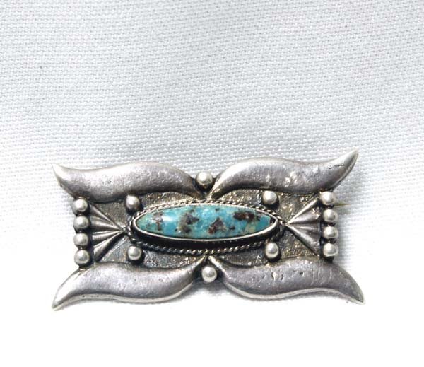 Navajo Old Pawn Sterling Turquoise Pin (1 of 2)