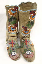 Antique Iroquois Beaded Leather High Top Moccasins