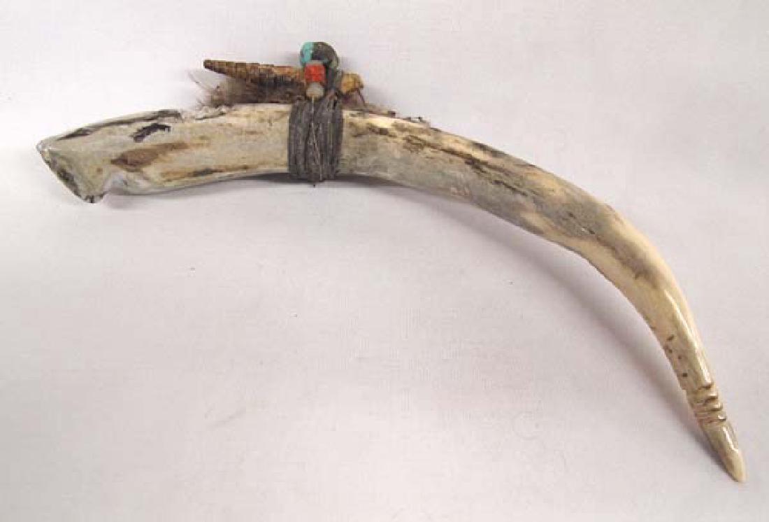 Antique Zuni Bone Snake Fetish: Antique Native American Zuni Bone Snake Fetish with Spirit Bundle. This unique item measures 9in L x 1in W. Phenomenal piece!