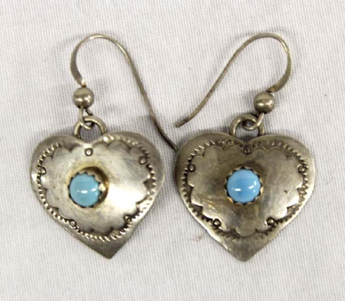 Navajo Sterling Silver Heart Earrings: Native American Navajo Sterling Silver Heart Earrings. Hallmarked ''S N 925'' For pierced ears, these measure 1in long.
