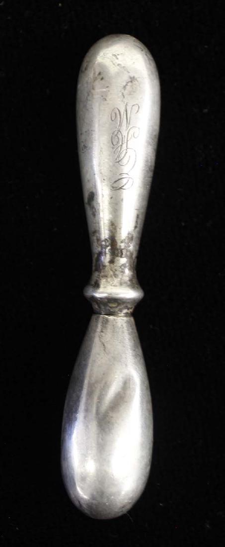 Antique Sterling Monogrammed Glove Darning Tool: Antique Sterling Monogrammed Glove Darning Tool, measures 3''L, there are some dents, stamped sterling and hallmarked