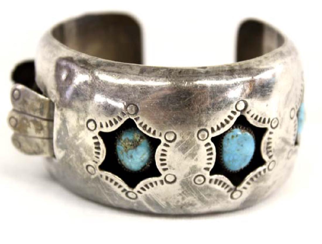 Navajo Old Pawn Sterling Turquoise Watch Bracelet (1 of 3)