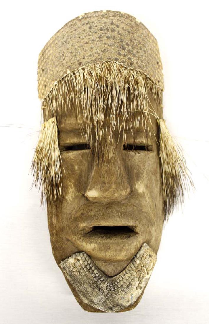 Unusual Mexican Carved Wood Porcupine Quill Mask (1 of 2)