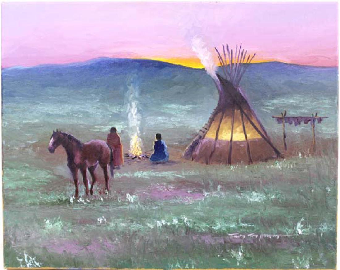Original Comanche Painting, Timothy Tate Nevaquaya: Original Native American Comanche Oil Painting by Timothy Tate Nevaquaya, measures 16'' x 20'', signed by artist, FYI: ''Timothy Tate Nevaquaya is a Comanche artist, veteran, and minister from Apache,
