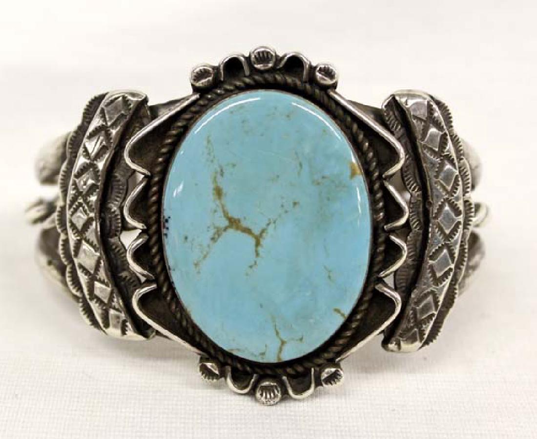 1950 Navajo Old Pawn Silver Turquoise Bracelet (1 of 3)