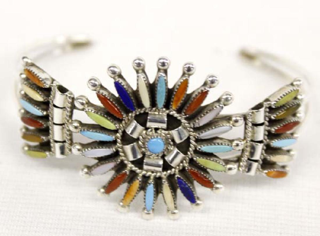Native American Zuni Silver Multi-Stone Bracelet (1 of 4)