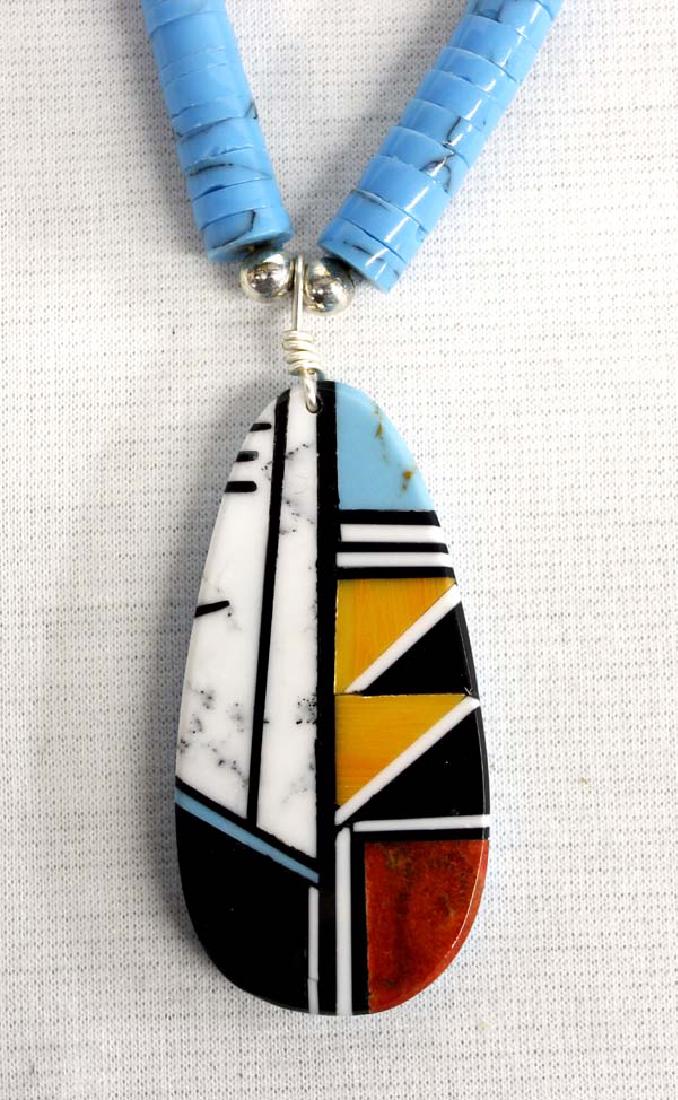 Santo Domingo Heishi and Overlay Pendant Necklace (1 of 4)