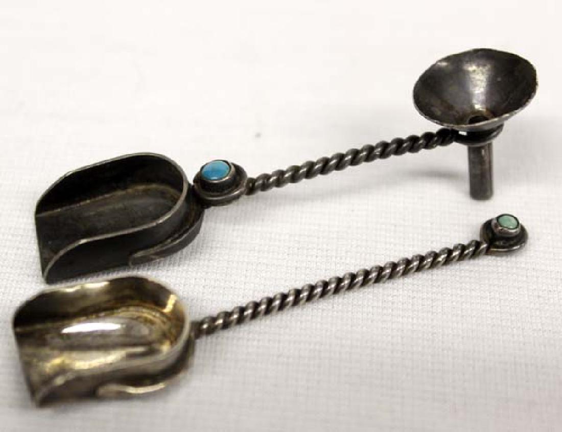 Navajo Silver Turquoise Miniature Scoops & Funnel: Native American Navajo Silver Turquoise Miniature Scoops & Funnel, measures 2.5''L x .5''W