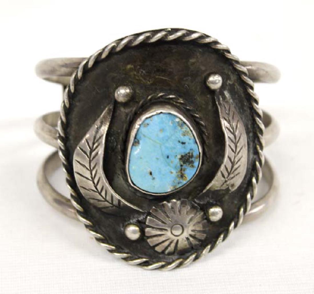 Navajo Old Pawn Sterling Turquoise Cuff Bracelet (1 of 2)