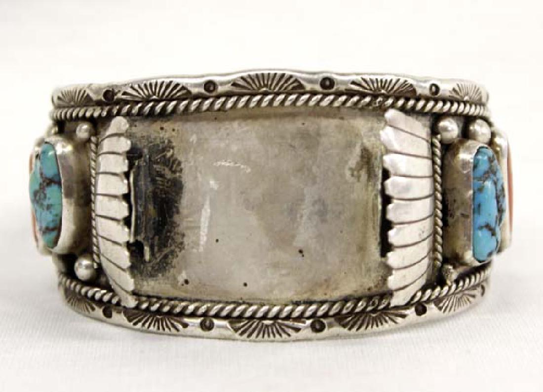 Navajo Old Pawn Sterling Turquoise Watch Bracelet (1 of 4)
